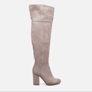 Tan Knee High Suede Heeled Boot
